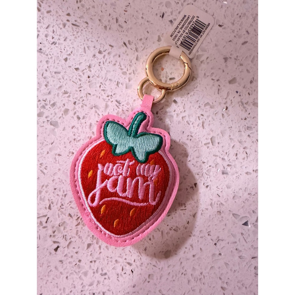 Kalan LP Not My Jam Strawberry Keychain Pink Red Embroidered Fruit Bag Charm NWT